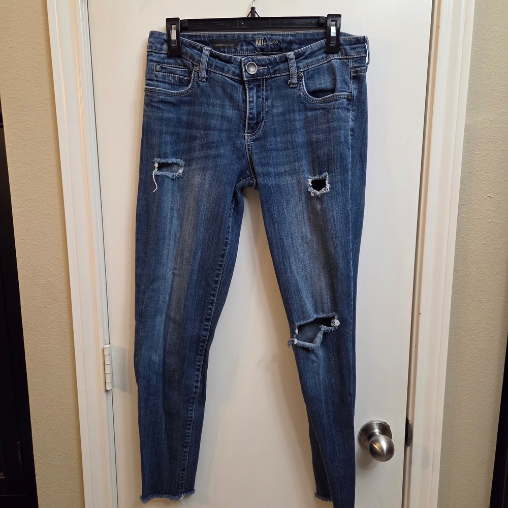 KUT from the Kloth Catherine Boyfriend Distressed Raw Hem Jeans Size 4 Blue
